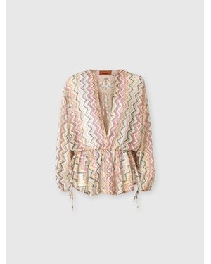 Missoni Long-Sleeved Mini Cover-Up Dress - Natural
