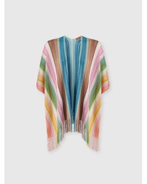 Missoni Striped Viscose-Blend Poncho With Fringes - Blue