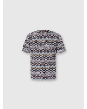 Missoni Crew Neck T-Shirt With Geometric Zigzag - Grey