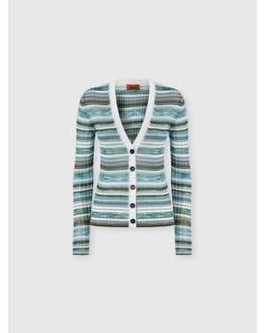 Missoni Ribbed Striped Viscose-Blend Cardigan - Blue
