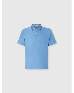 Missoni Jacquard Cotton Polo Shirt With Tone-On-Tone Zigzag Design - Blue