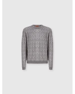 Missoni Pull Ras-Du-Cou En Cachemire À Motif Zigzag, Homme, Taille - Gris