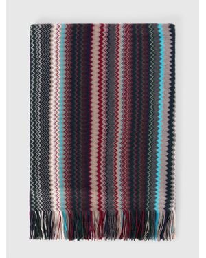 Missoni Zigzag Wool Scarf With Fringes - Blue