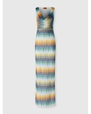 Missoni Long Dress With Plunging Neckline, Multicolored - Blue