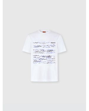 Missoni Crew-Neck Cotton T-Shirt With Wave Print And Logo - White