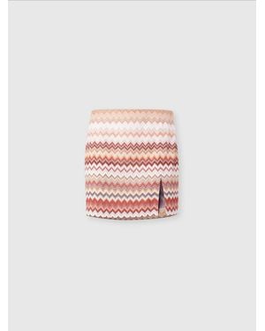 Missoni Mini Skirt With Lamé Serrated Zigzag Pattern And Slit - Pink