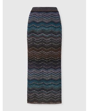 Missoni Tube Viscose Chevron Lamé Long Skirt With Sequins - Blue