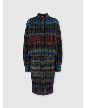 Missoni Midi Dress With V-Neck And Wave Pattern - Blue