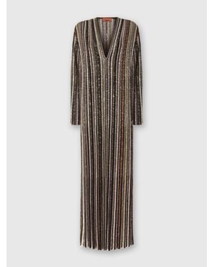 Missoni Long Dress With V-Neck And Herringbone Stripe Knit - Multicolour