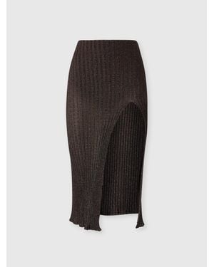 Missoni Ribbed Viscose Lamé Midi Skirt With Slit - Black