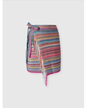 Missoni Viscose Blend Cover-Up Sarong With Zig Zag Pattern - White