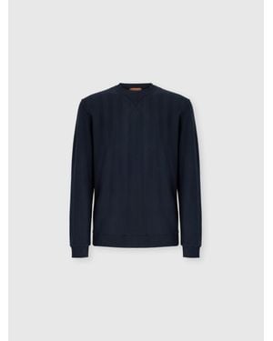 Missoni Tone-On-Tone Chevron Cotton And Viscose Crewneck Sweatshirt - Blue