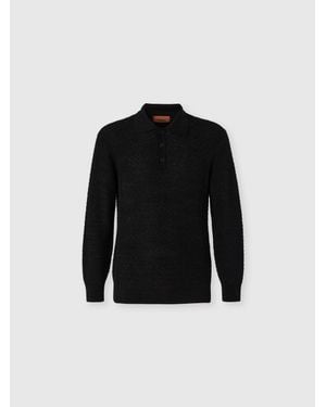 Missoni Long-Sleeve Cotton And Wool Chevron Polo Shirt - Black