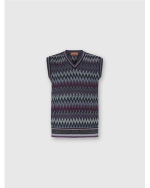 Missoni V-Neck Vest With Zigzag Pattern - Blue