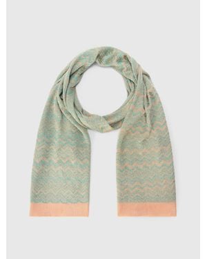 Missoni Zigzag Viscose-Blend Scarf With Ribbed Edge - Green