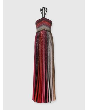 Missoni Long Striped Dress With Sequins And Neck Fastening - Red