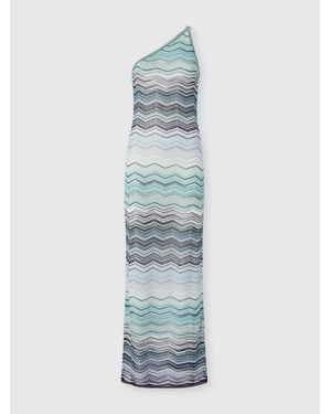 Missoni Long One-Shoulder Dress With A Chevron Pattern With Sequins - Blue