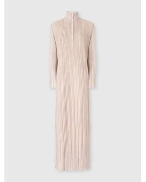 Missoni Long Button-Down Dress With Lamé Stripes And Long Sleeves - Natural