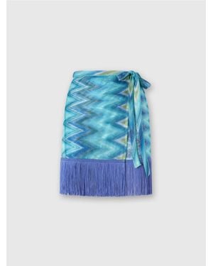 Missoni Wrap Skirt With Fringes And Faded Stripes - Blue