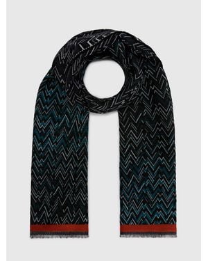 Missoni Wool Zig Zag Scarf With Contrast Trim - Black