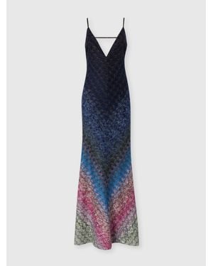 Missoni Plunging Degrade Lamé Knit Sleeveless Maxi Dress - Blue