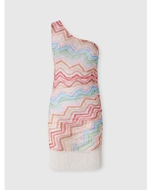 Missoni One-Shoulder Short Cover-Up With Zig Zag Print - White