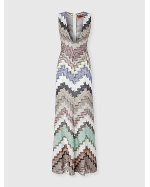 Missoni Viscose Lamé Gown With Deep V-Neck - White