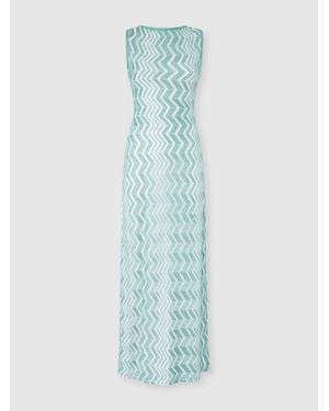 Missoni Long Mesh Cover-Up Dress With Zigzag Pattern, Sequins, And Cut-Out Detail - Blue