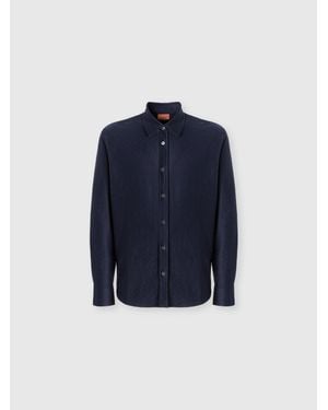 Missoni Cotton Jacquard Shirt With Tone-On-Tone Zigzag Pattern - Blue