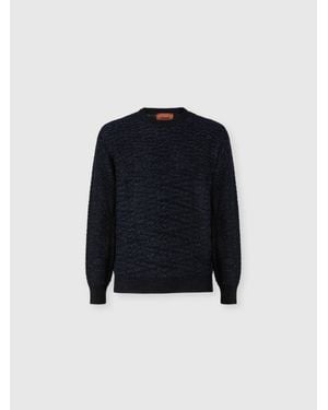 Missoni Wool And Viscose Zig Zag Crewneck Pullover - Blue