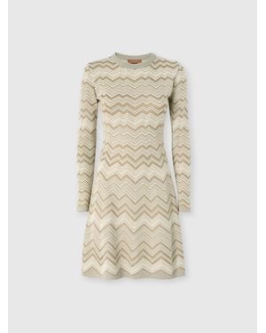 Missoni Zig Zag Viscose And Wool Crewneck Dress - Natural