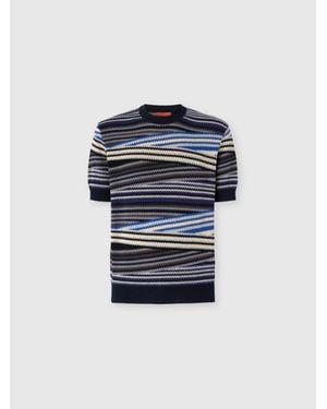 Missoni Short Sleeve T-Shirt With Striped Micro Zigzag - Blue
