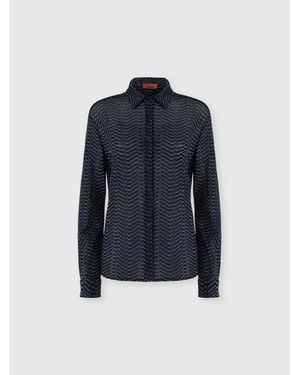 Missoni Hemd Aus Viskose-Lamé Mit Greek-Key-Muster, Damen, Größe - Blau