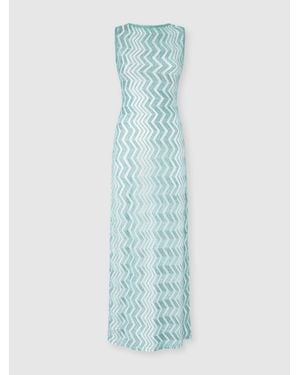 Missoni Long Mesh Cover-Up Dress With Zigzag Pattern, Sequins, And Cut-Out Detail - Blue