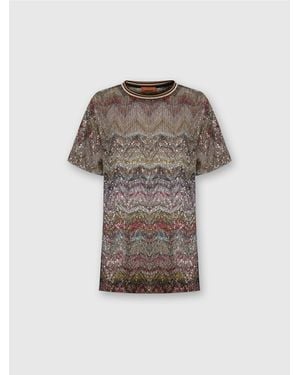 Missoni Short Sleeve T-Shirt With Zigzag And Sequins - Grey