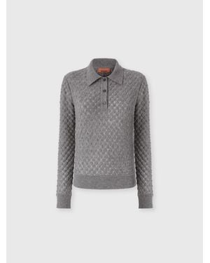 Missoni Cashmere Polo With Lace Motif - Grey