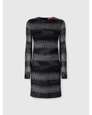 Missoni Long-Sleeve Viscose Lamé Chevron Mini Dress - Black
