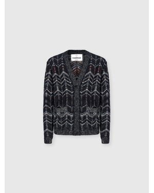 Missoni Cotton Chevron Cardigan With Ribbed Trims - Black