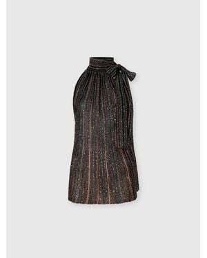 Missoni Ribbed Viscose Lamé Sleeveless Top With Scarf Collar - Black