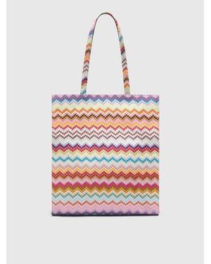 Missoni Leather And Canvas Shopper Bag - Grey