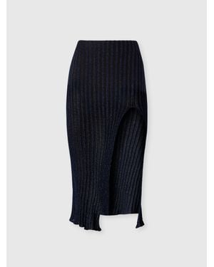 Missoni Ribbed Viscose Lamé Midi Skirt With Slit - Blue