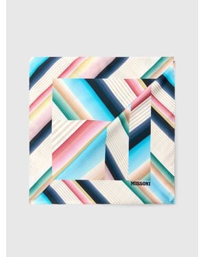 Missoni Pure Silk Foulard With Print And Logo Lettering - Blue