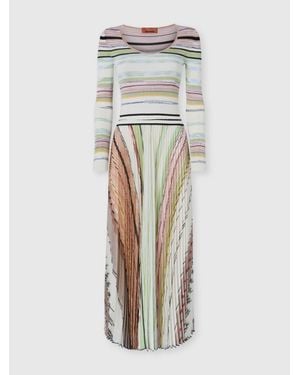 Missoni Pleated Mixed Flame Viscose Long Dress - White