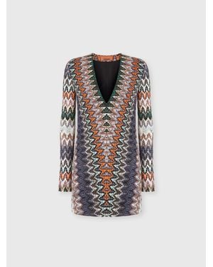 Missoni Viscose And Cotton Lamé Mini Dress With Deep V-Neck - Multicolour