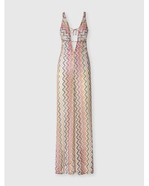 Missoni Long Cover-Up Jumpsuit With Irregular Zig Zag Motif - Natural