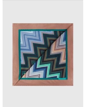 Missoni 100% Silk Scarf With Zigzag Pattern - Blue