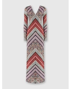 Missoni Abito Lungo Fiammato Lamé Con Profonda Scollatura A V, Donna, Taglia - Bianco
