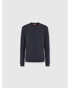 Missoni Crew-Neck Cotton And Viscose Sweatshirt With Tone-On-Tone Zigzag Pattern - Blue