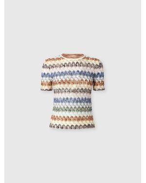 Missoni Short-Sleeve Viscose Lamé Top With Lace Motif - White