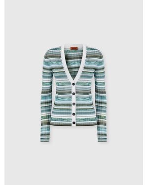 Missoni Ribbed Striped Viscose-Blend Cardigan - Blue